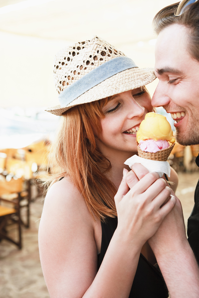 Young couple eating  ice cream Stock Photo
